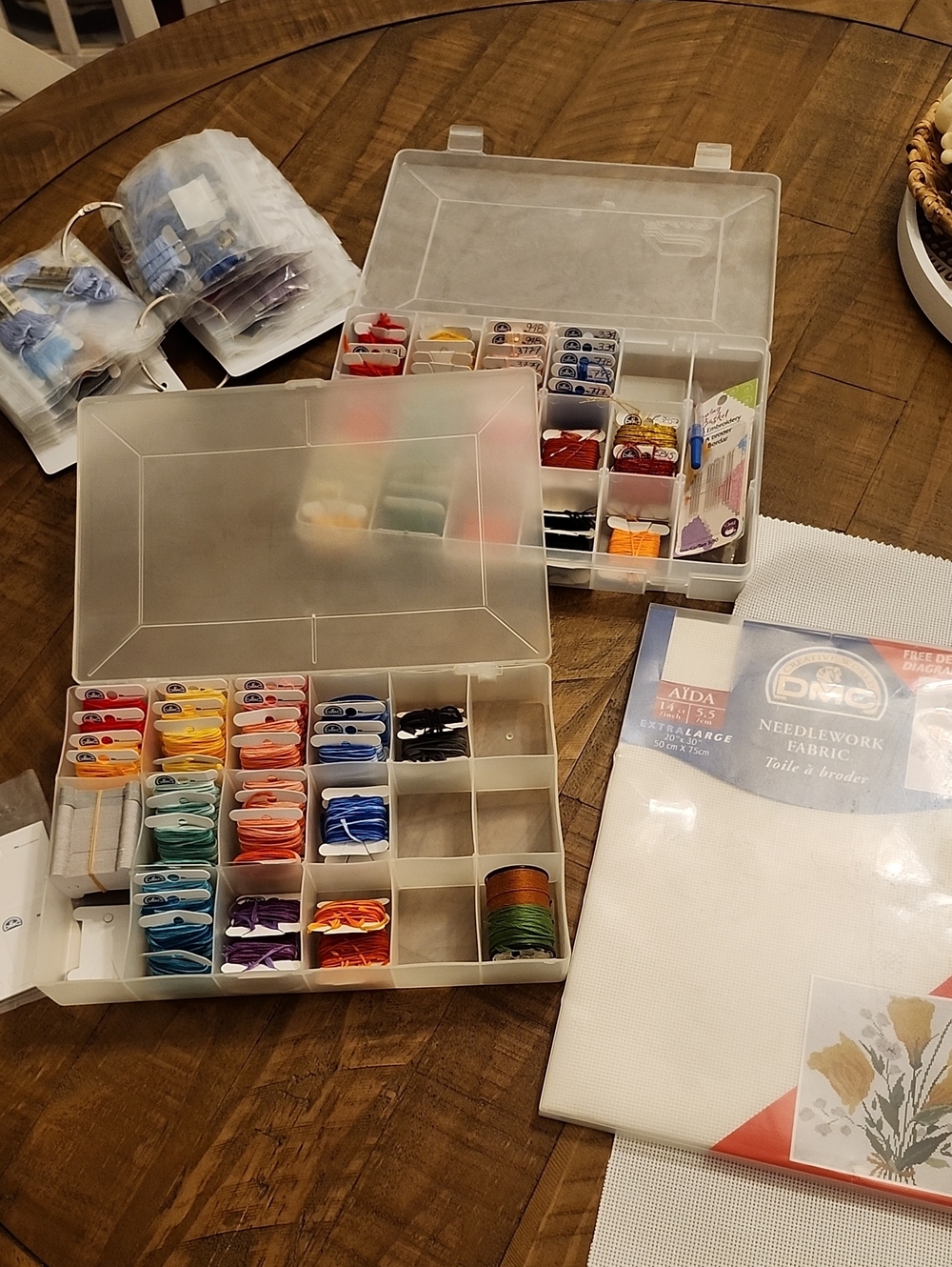 Needlework Fabric, Multi-Color Threads And Storage Kits